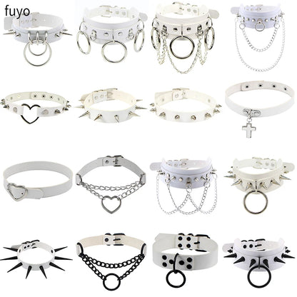 Peris Gems White Sexy Vegan Choker Necklaces Punk Harajuku Goth Collar Chain Traction Necklace Leather Bondage Cosplay Party Jewelry grunge SHEIN Amazon Temu