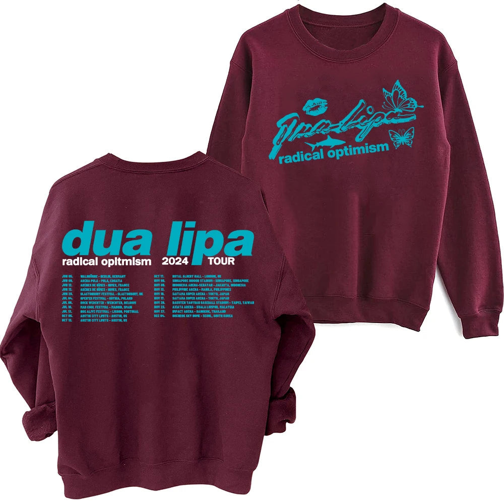 Peris Gems wine red / XXL Dua Radical Optimism Tour 2024 Lipa Sweatshirt Harajuku Round Neck Long Sleeve Oversized Hoodie Fans Gift SHEIN Amazon Temu