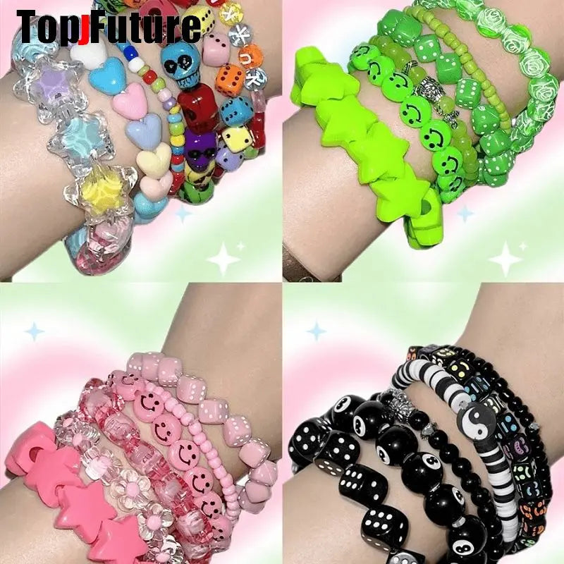 Peris Gems Women Gothic Lolita Dopamine Girl Jewelry INS Spicy Girl Y2K Candy Fluorescent Star Heart Accessories Bracelet Bracelets SHEIN Amazon Temu