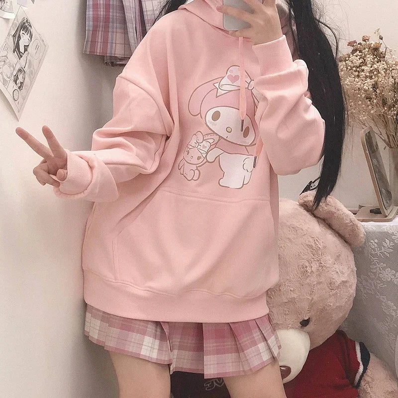 Peris Gems Women Spring Korean Cartoon Print Hooded Pullover Japanese Sweet Hoodie for Girls Oversized Sweatshirt Y2K Clothes Female Hoodie SHEIN Amazon Temu