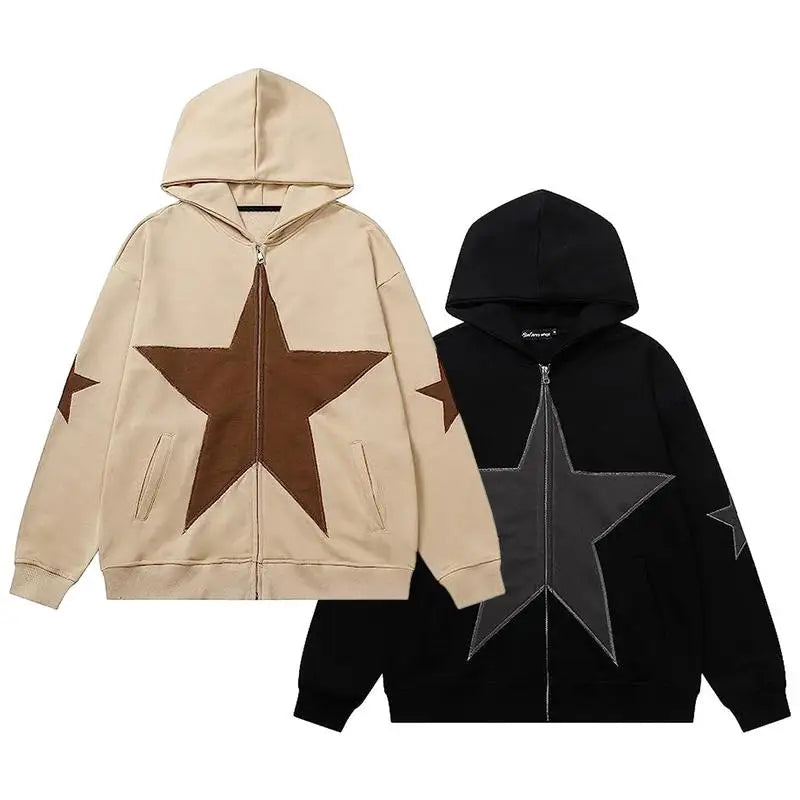 Peris Gems Women Zip up Hoodie Loose Sweatshirts Star Print Fall Jacket Casual Y2K Hoodie with Pockets Oversized Hoodies Hip Hop for man SHEIN Amazon Temu