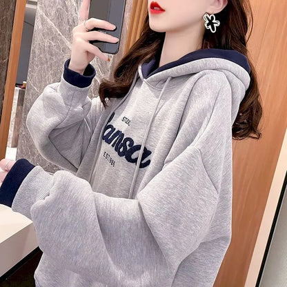 Peris Gems Womens Hoodies Autumn Winter Trendy Plush Thicken Hooded Coats Fashion Fake Two-piece Hoodie Letter Embroidery Oversized Clothes SHEIN Amazon Temu