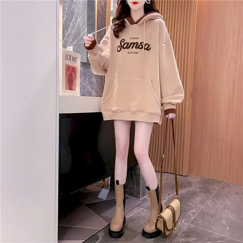 Peris Gems Womens Hoodies Autumn Winter Trendy Plush Thicken Hooded Coats Fashion Fake Two-piece Hoodie Letter Embroidery Oversized Clothes SHEIN Amazon Temu