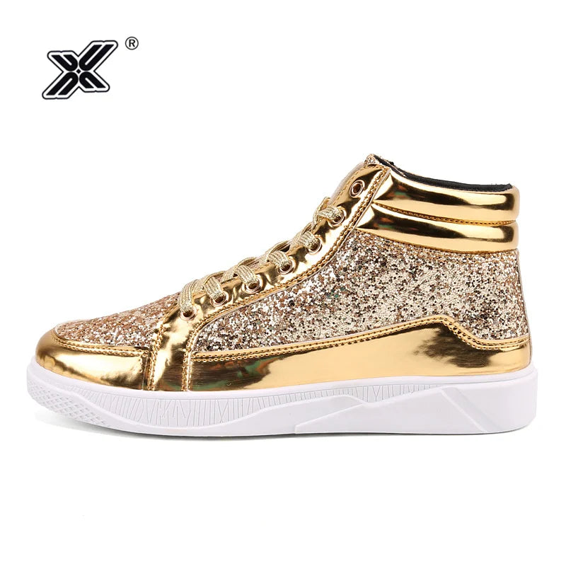 Peris Gems X Hot Fashion Golden Shiny Mirrors Mens Shoes Casual Club Bar Glitter Streetwear Hip hop High top Men Sneakers zapatos de hombre SHEIN Amazon Temu