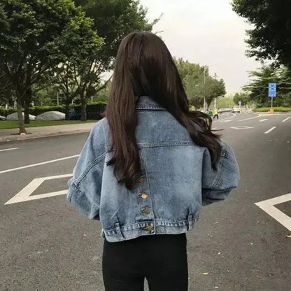 Peris Gems Xpqbb Cropped Denim Jacket Women Korean Fashion Back Split Buttons Up Bomber Jacket Female Lapel Long Sleeve Jeans Coats 2023 SHEIN Amazon Temu