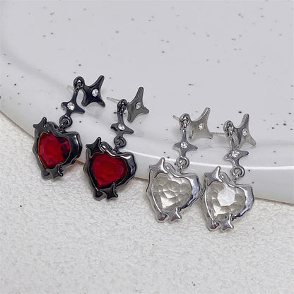 Peris Gems Y2K Goth Liquid Heart Cross Star Pendant Earrings Women Red Zircon Love Dangle Earring Gothic Irregular Tassel Earrings Jewelry SHEIN Amazon Temu