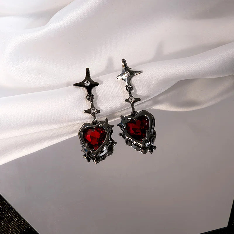 Peris Gems Y2K Goth Liquid Heart Cross Star Pendant Earrings Women Red Zircon Love Dangle Earring Gothic Irregular Tassel Earrings Jewelry SHEIN Amazon Temu