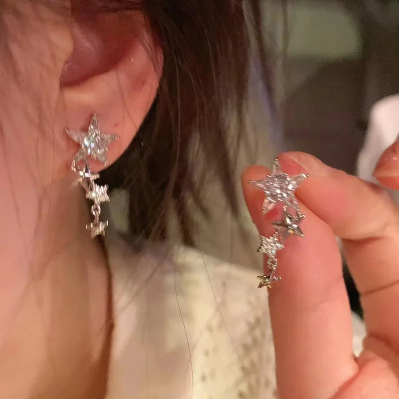 Peris Gems Y2K Shiny Zircon Star Tassel Earrings for Women Korean Fashion Gold Color Elegant Pentagram Ear Studs Sweet Girls Jewelry Gift SHEIN Amazon Temu