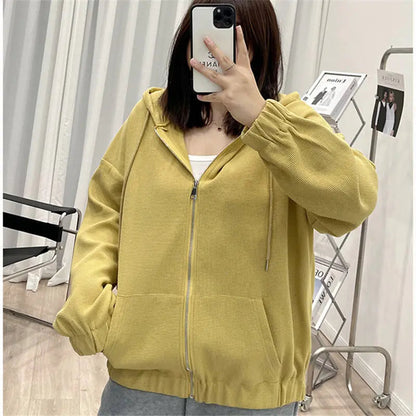 Peris Gems Yellow / 4XL 2022 Autumn New Fashion Temperament Korean Plus Size Hoodies Women Loose Casual Waffle Sweatshirt Jacket Solid Elegant Cardigan 2022 Autumn New Fashion Temperament Korean Plus Size Hoodies Women Loose Casual Waffle Sweatshirt Jacket Solid Elegant Cardigan SHEIN Amazon Temu