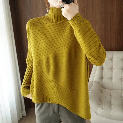 Peris Gems  yellow / One Size Striped Knitted Cashmere Turtleneck Sweaters for Women SHEIN Amazon Temu