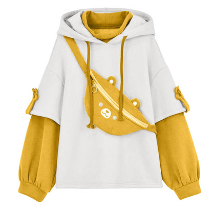 Peris Gems Yellow / XL Kawaii Cute Oversize Hoodie With Bear Bag Womens Autumn Patchwork Sweatshirts Pullovers Japanese Streetwear Aesthetic Hoodies SHEIN Amazon Temu